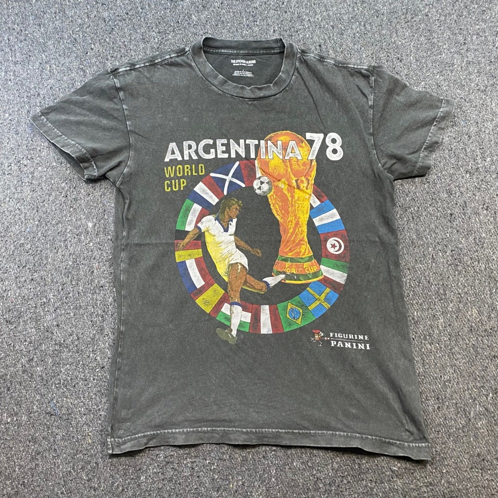 Panini Argentina 78 World Cup TShirt Sz S Mens Black Retro Soccer Graphic Tee